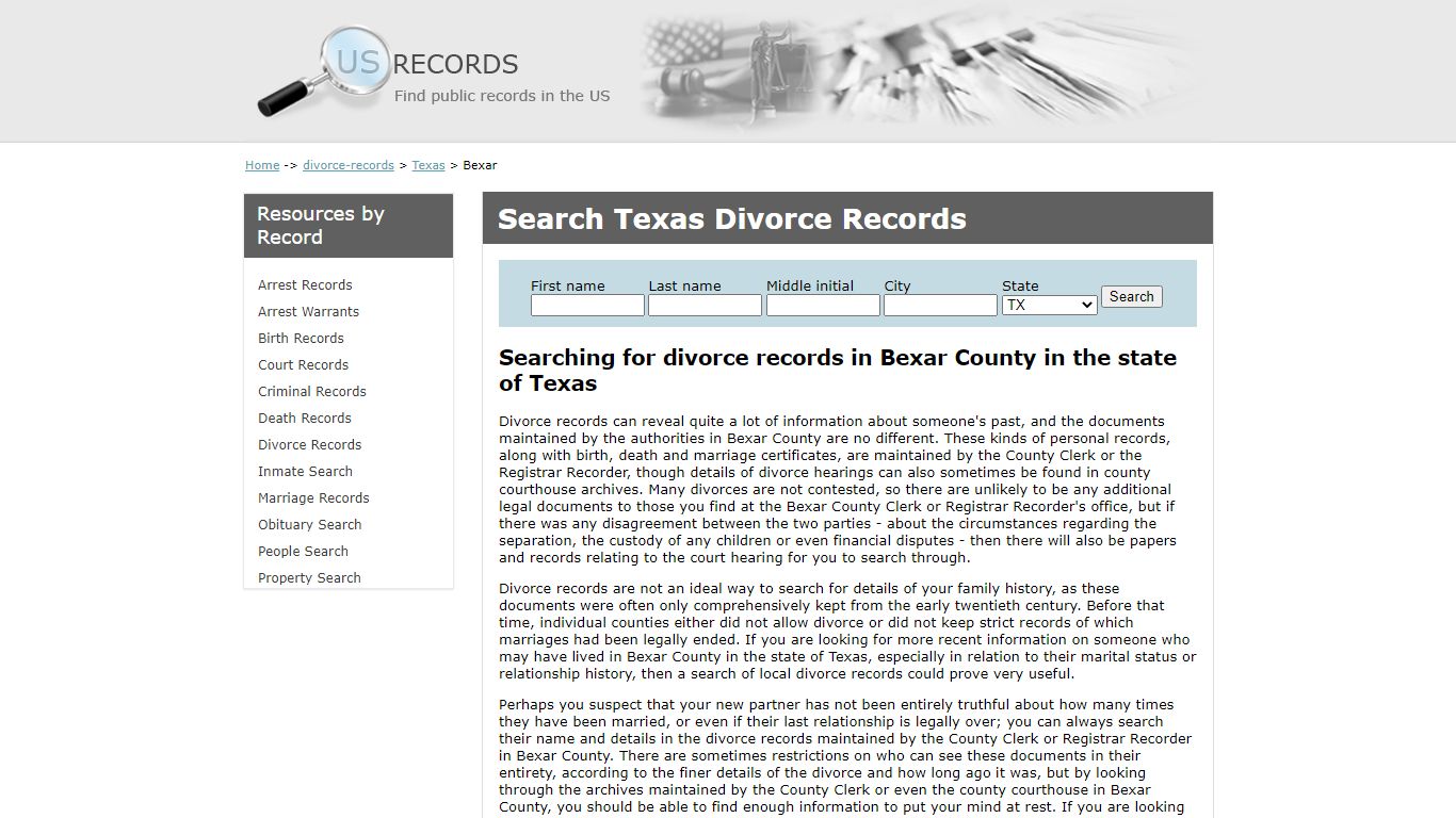 Search Divorce Records Bexar Texas | US Records